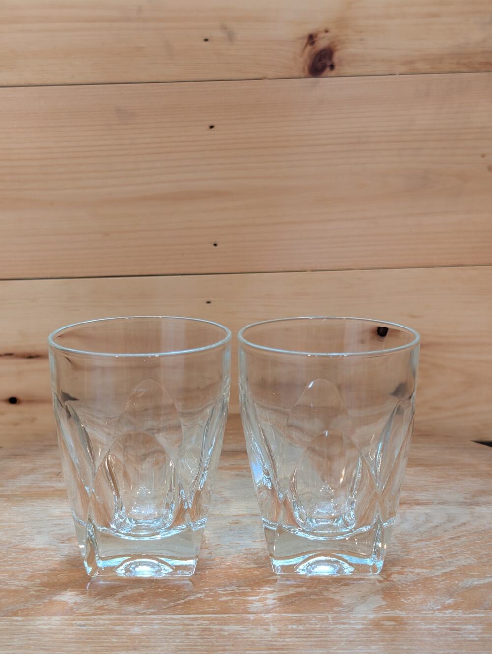 Set of 2 Vintage Colony Vanity Clear Flat Tumblers - MCM - Square Base - 4"